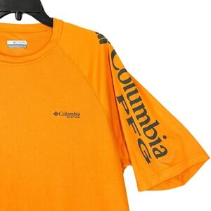 Columbia PFG Fishing Shirt Mens L Orange Short Sleeve Crew Neck Moisture Wicking